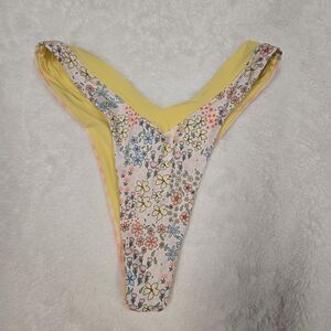 OneOne Bikini Bottoms Womens Yellow Floral Bottom V Shaped Waist Sz M